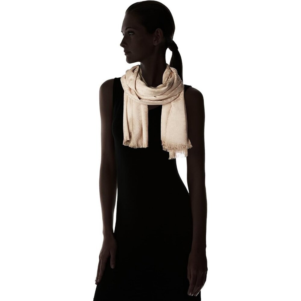 Women's Heathered Almond Lightweight Pashmina Scarf Tonal Logo Pattern shawl - Picture 3 of 3